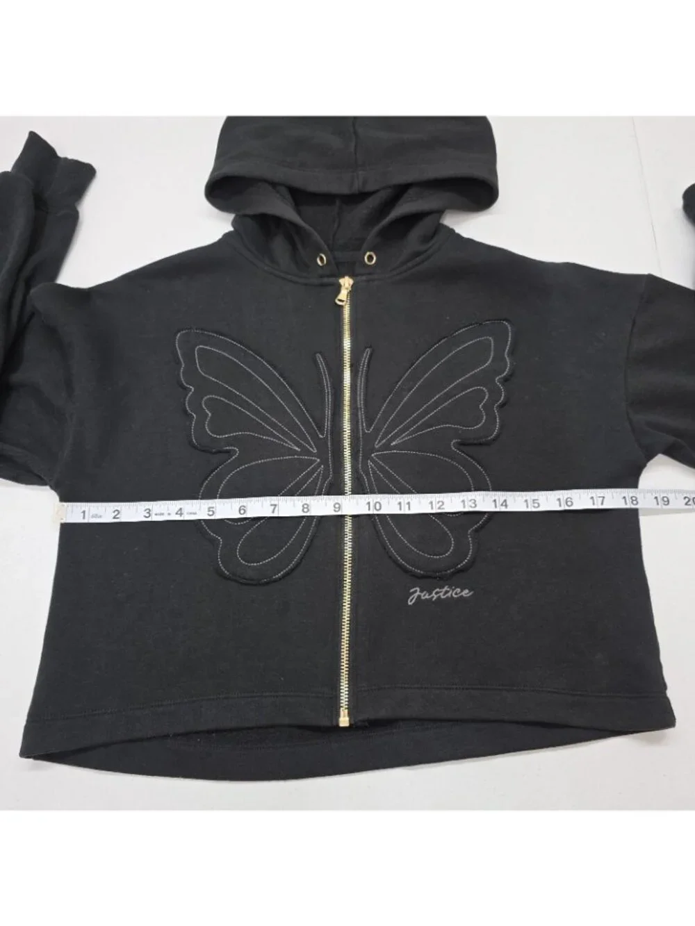 Justice Girls M (10) Butterfly Full Zip Hoodie Black Athleisure Kids Fleece EUC